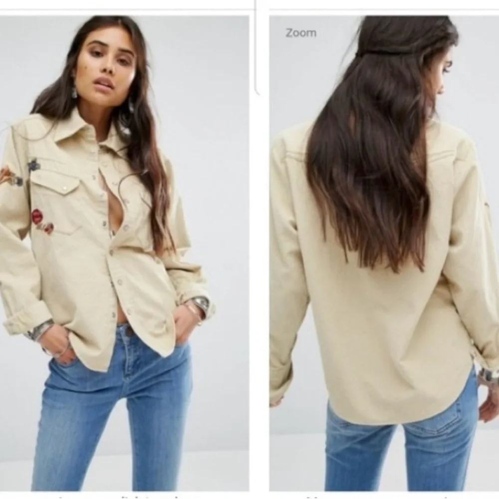 Free People Harley Floral Embroidered Corduroy Western Button Down Shirt Women M